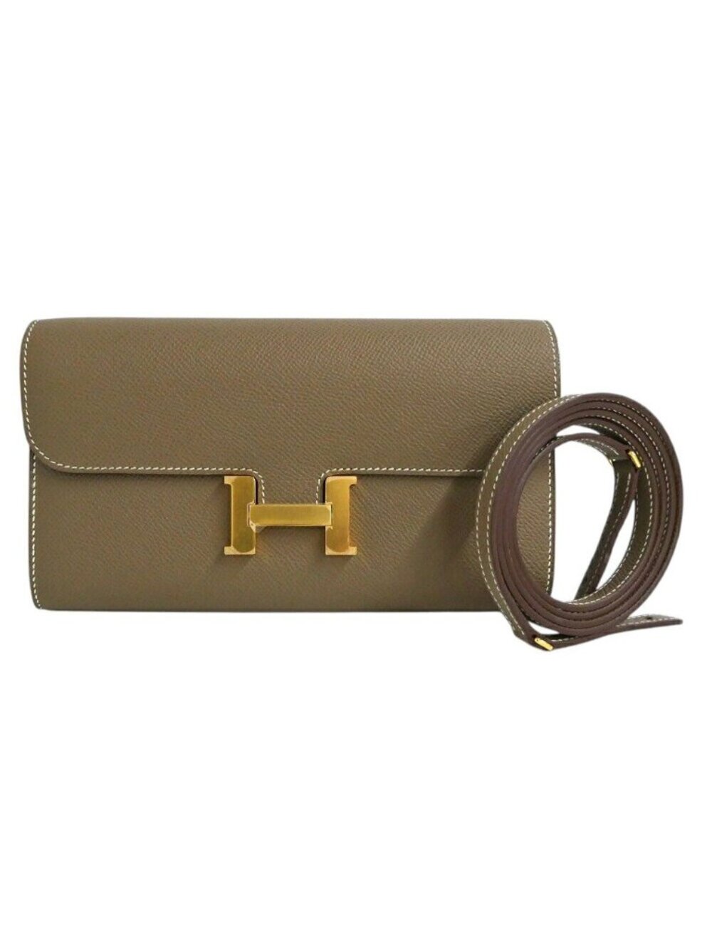 Hermes Constance Long to Go Etoupe Gold Veau Epsom Shoulder Wallet